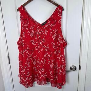 Lane Bryant Double Layer Swing Chiffon Red Tank Top  Blossoms Women’s Plus Sz 28